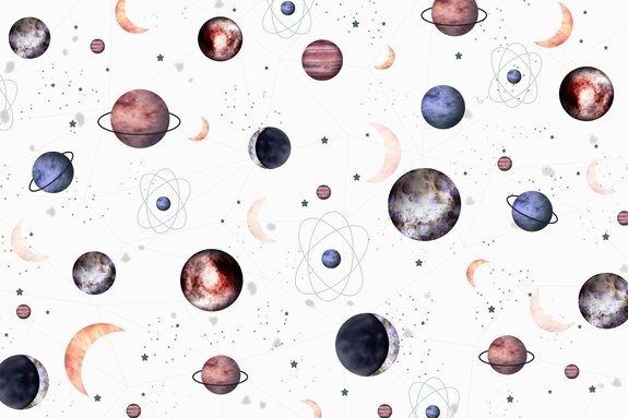 Planeten mit monden und sternen