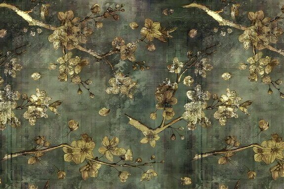 Grauer beton mit goldenen blumen