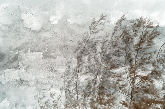 Laubbäume im wind unter vögeln