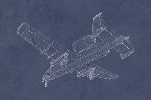 Skizze eines flugzeugs auf marineblauem hintergrund mit betonstruktur