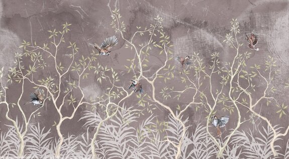 Botanisches muster mit sträuchern und vögeln