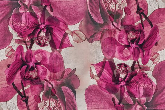 Gemalte dreidimensionale orchideen an der wand