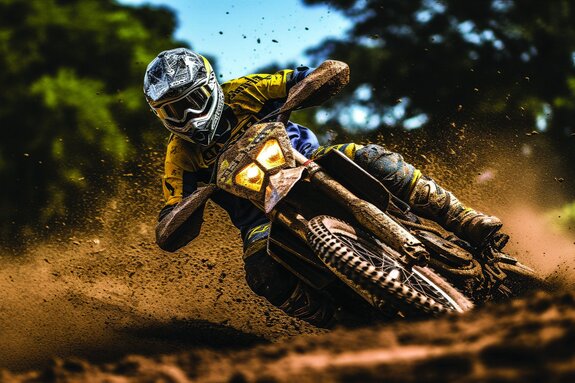 Motorradfahrer fährt auf sand