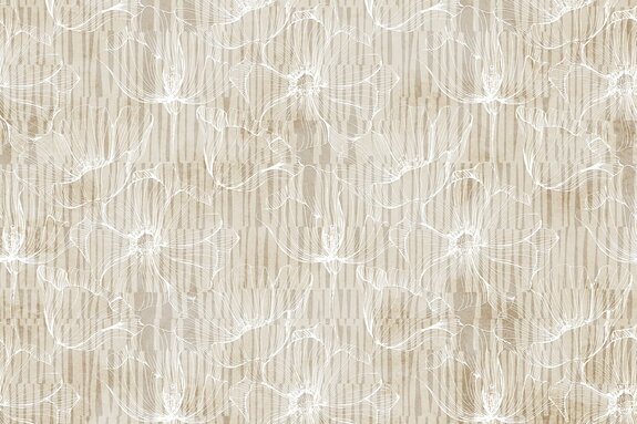 Weiße mohnblumen im line-art-stil auf geometrischem hintergrund