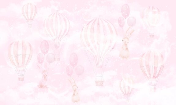 Kaninchen mit ballons vor rosa aquarellhimmel