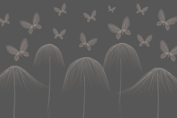 Schmetterlinge im line-art-stil auf dunklem hintergrund, minimalistisches modernes muster