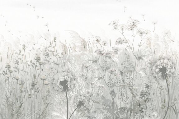 Wildblumen und löwenzahn, botanisches pflanzenmotiv in grautönen