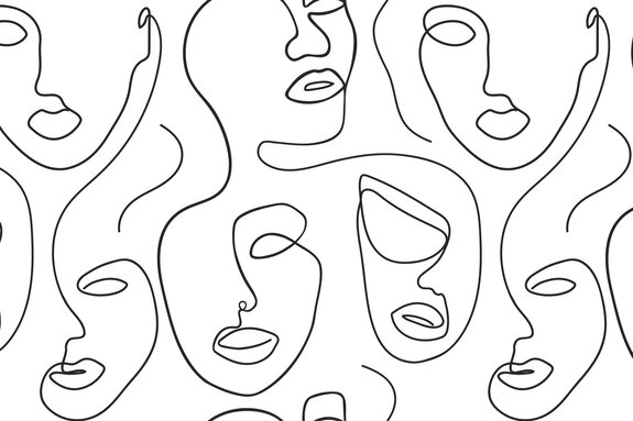 Minimalistische weibliche porträts in schwarz-weißer abstraktion