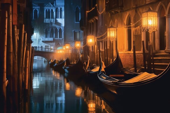 Landschaft der venezianischen häuser mit booten