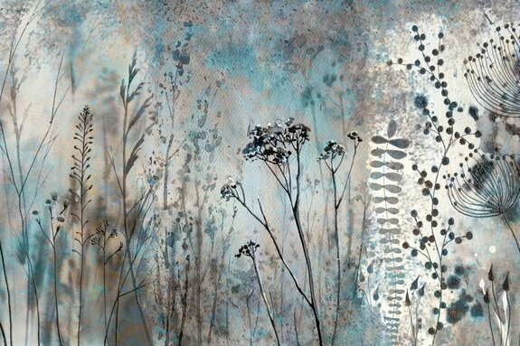 Abstrakte aquarell einer wiese mit blumen