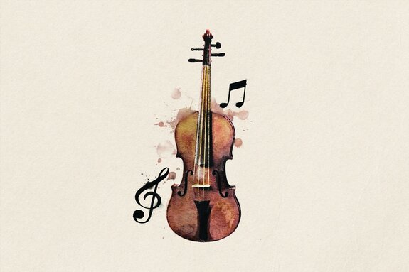 Violine mit noten in aquarell an der wand