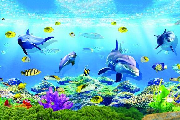 Bunte unterwasserwelt mit delfinen