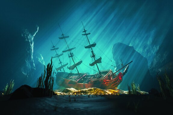 Segelschiff in den düsteren gewässern des ozeans