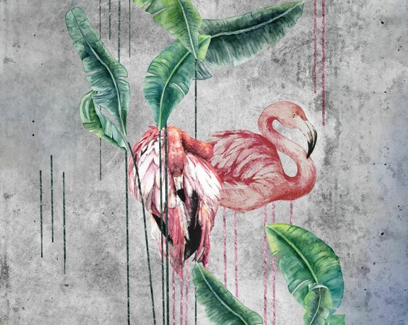 Flamingos und tropische blätter im aquarellstil