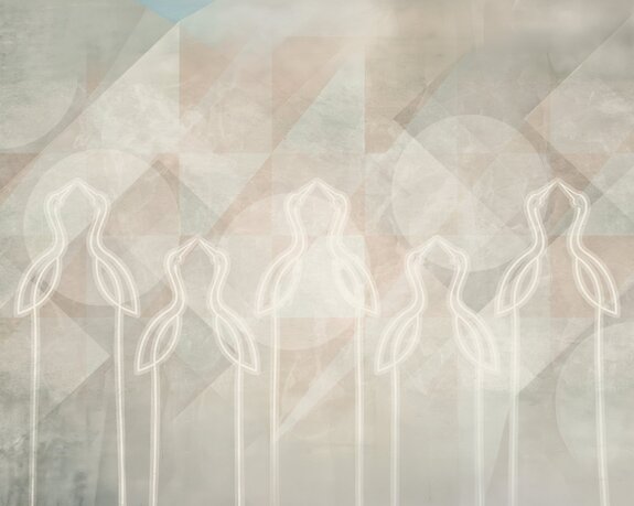 Reiher vor geometrischem hintergrund im modernen stil