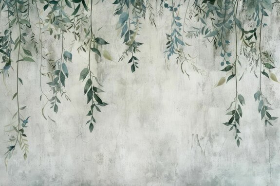 Blätter, die von oben auf einem grauen betonhintergrund hängen