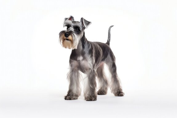 Schnauzer welpe auf weißem hintergrund