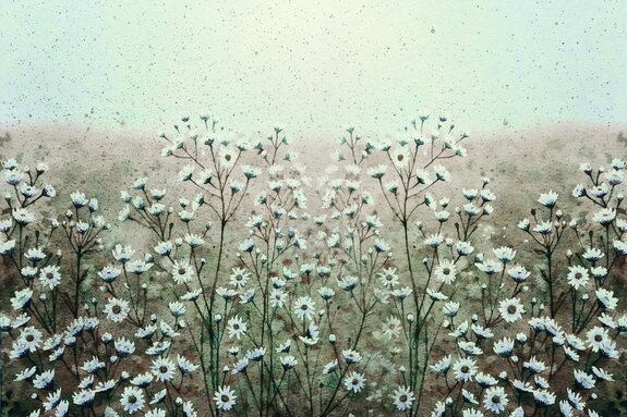 Gemalte wiese mit gänseblümchenblumen