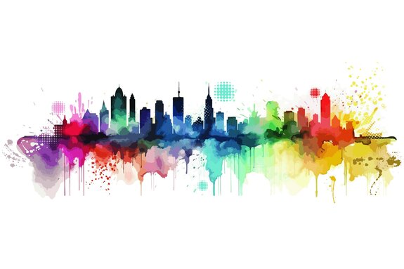 Gemalte aquarell einer stadt mit gebäuden