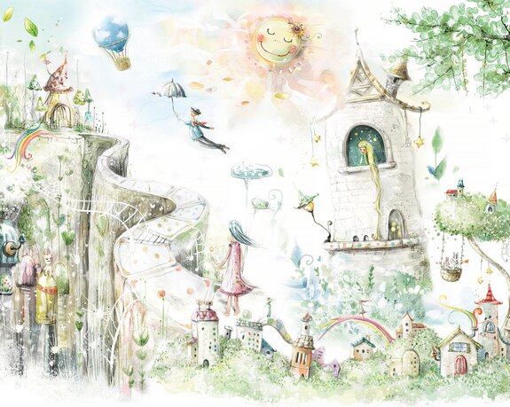 Prinzessin im schlossturm märchenhafte landschaft