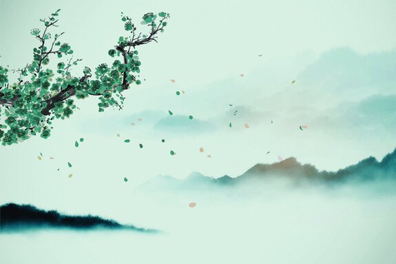 Aquarell eines japanischen gartens