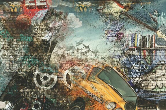 Mural von new york mit einem gelben taxi