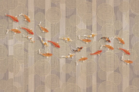 Koi vor einem hintergrund geometrischer formen moderne komposition