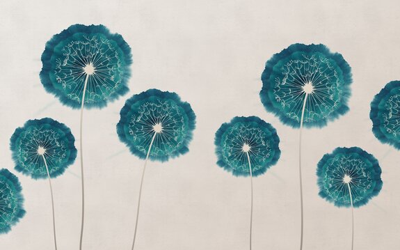 Türkisfarbene löwenzahnblumen im aquarellstil, abstraktes botanisches muster