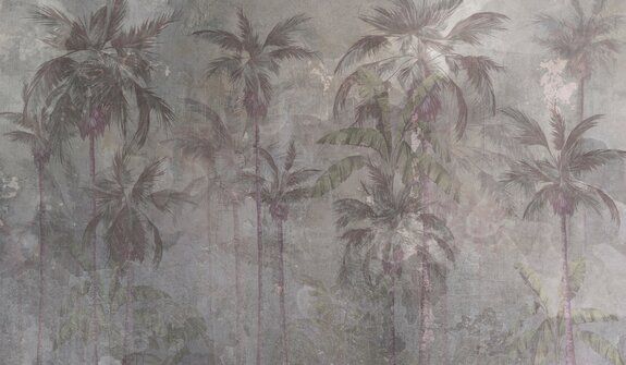 Palmen auf betonhintergrund, landschaft im industriestil