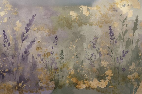 Lavendelfeld mit goldenen verzierungen