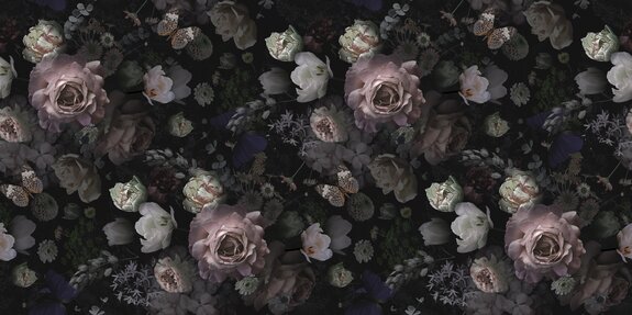 Romantische 3d-blumen auf dunklem hintergrund