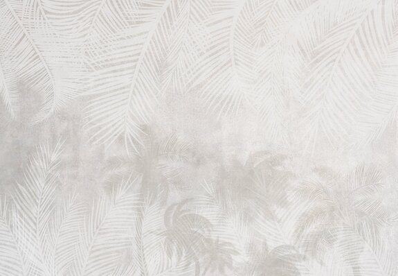 Palmblätter und -bäume auf hellem betonhintergrund