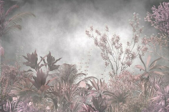 Tropical leaves and trees wallpaper design - 3d