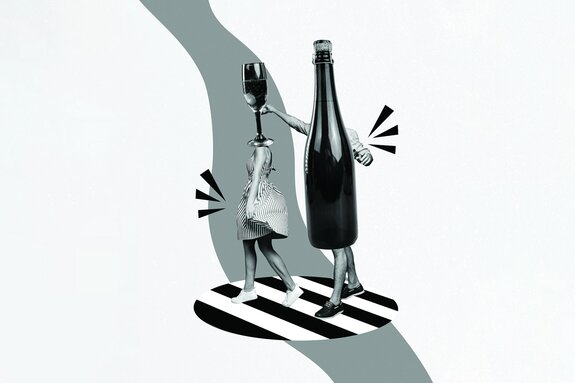 Abstrakte darstellung eines weinglases und wein