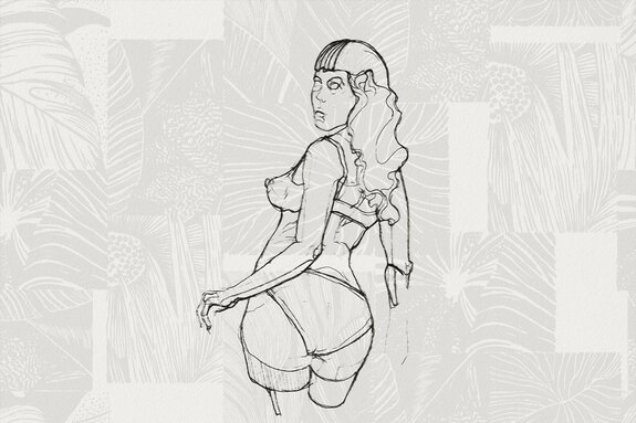 Attraktive frau vor einem pflanzlichen hintergrund