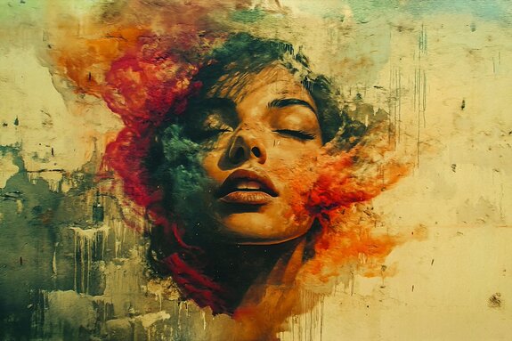 Porträt einer frau in aquarell an einer wand