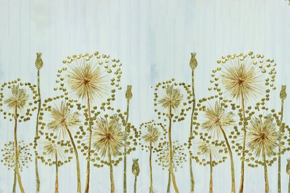 Gemalte goldene blumen auf grauem hintergrund