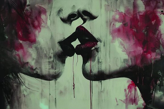 Kuss von frauen mit roten lippen