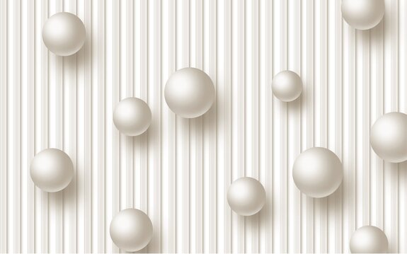 Cremefarbene 3d-kugeln auf gestreiftem hintergrund