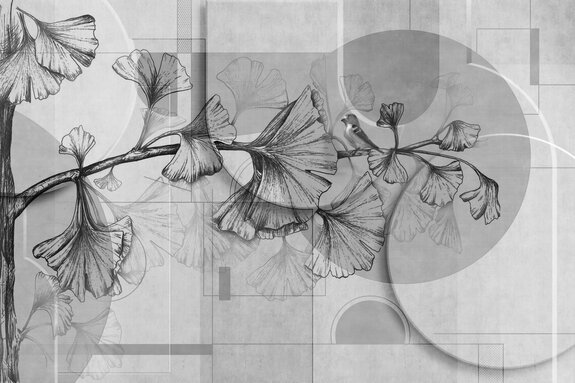 Blätter auf grauem geometrischem hintergrund