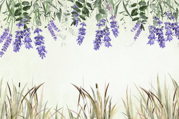 Hängende lavendelblüten mit gräsern