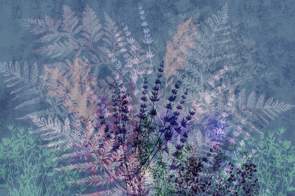 Bunte farnblätter mit lavendel