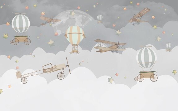 Flugzeuge und ballons in den wolken