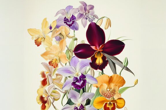 Bunte orchideenblüten auf hellem hintergrund