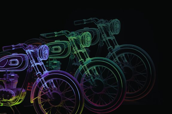 Neon-skizze eines motorrads im retro-stil