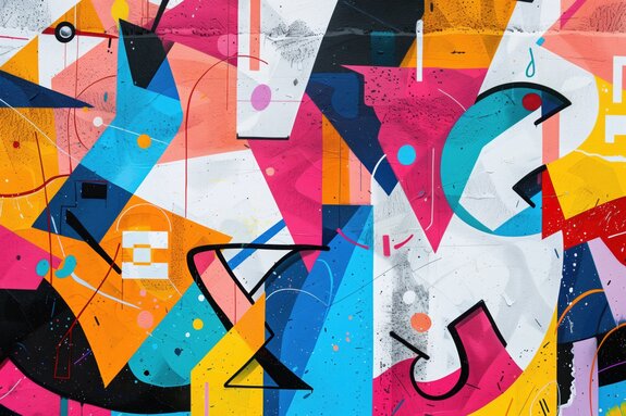 Abstraktes graffiti-mural mit geometrischen formen