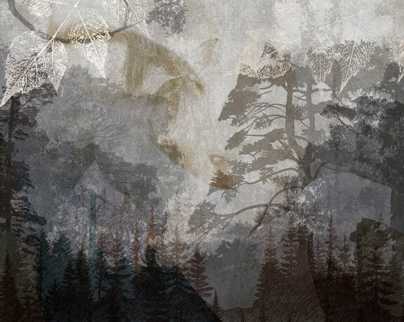 Pferde vor einer waldlandschaft