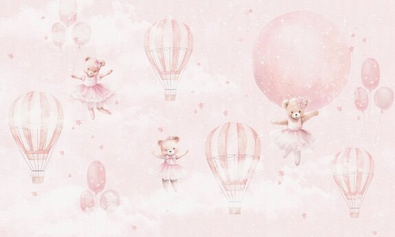 Süße teddybären mit ballons am rosa pastellhimmel