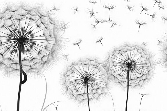 Löwenzahn schwarz weiß modernes botanisches muster