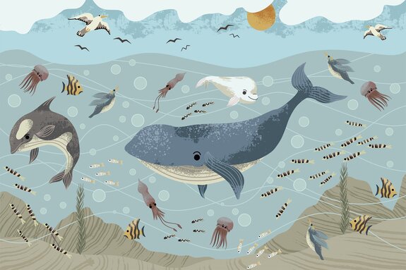Märchenhafte unterwasserwelt mit bunten fischen kinder grafik